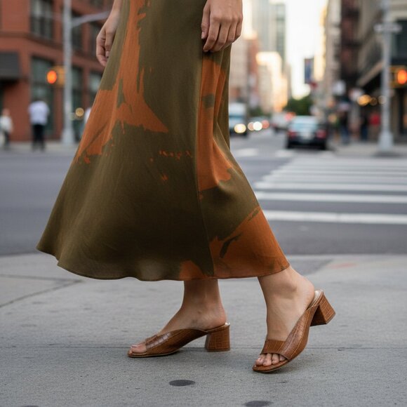 Kaanas Shoes - KAANAS Brown Croc-Embossed Sandals/Mules - Sz 6